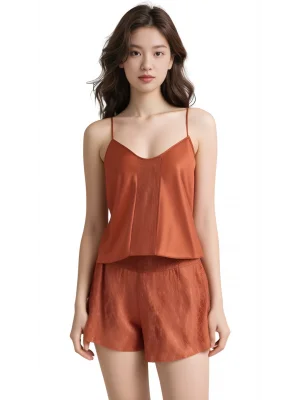 Luna Lora Tarçın Saten Babydoll Şort Takımı Zarif Kadın Gece Giyim