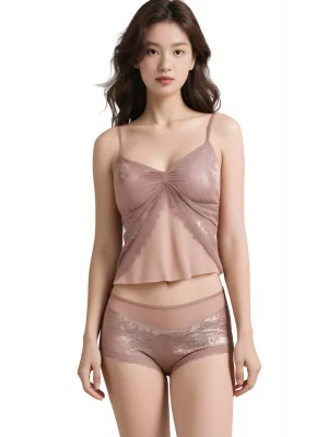 Luna Lora Vizon Jakarlı Babydoll Şort Takımı Zarif Kadın Gece Giyim