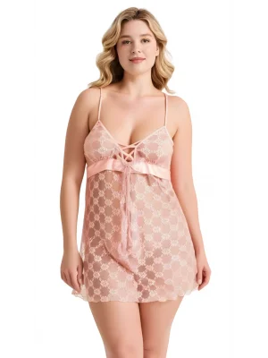 Luna Lora Büyük Beden Somon Tül Mini Gecelik Zarif Kadın Gece Elbisesi