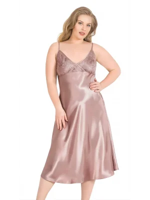 Luna Lora Büyük Beden Vizon Uzun Saten Gecelik Zarif Kadın Gece Elbisesi