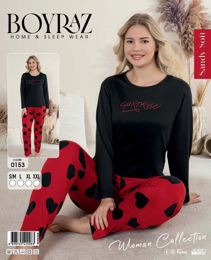 Boyraz 0153 Kadın Sandy Soft Uzun Kol Pijama Takımı