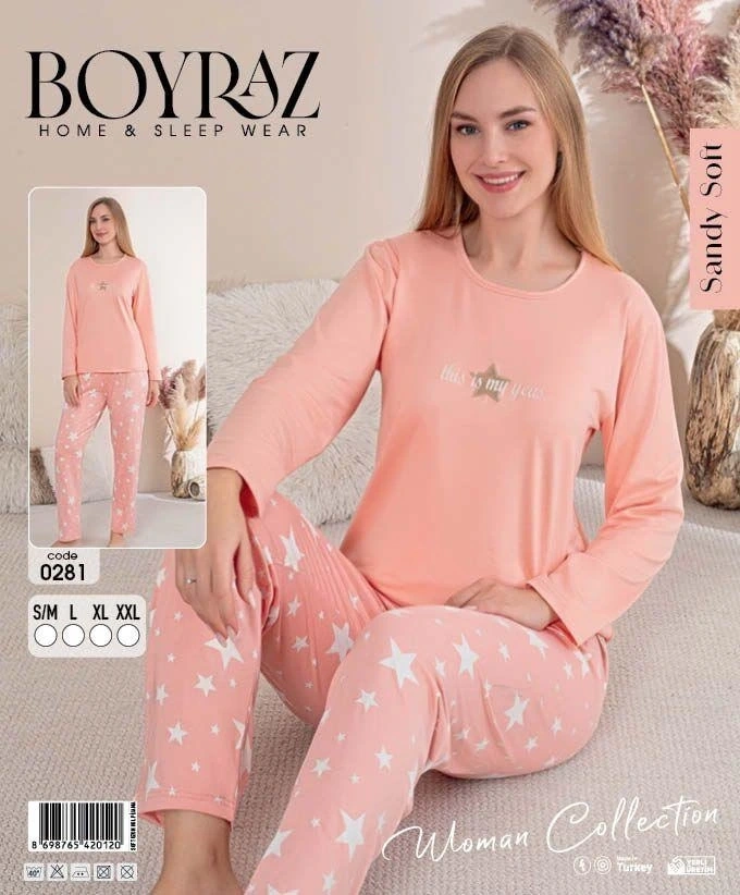 Boyraz 0281 Kadın Sandy Soft Uzun Kol Pijama Takımı