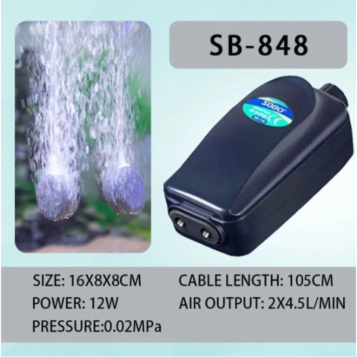 Sobo Ultra Sessiz Ayarlanabilir Çift Çıkışlı Akvaryum Hava Motoru SB-848