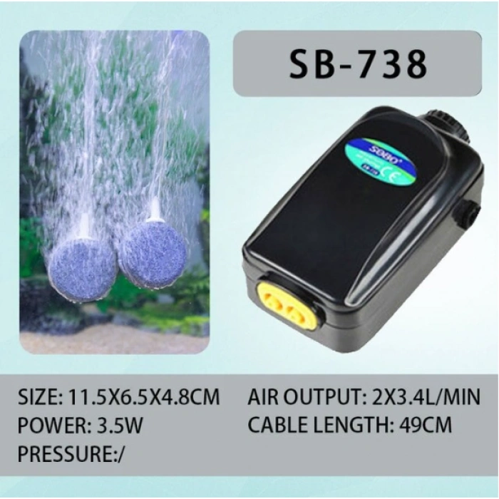 Sobo Ultra Sessiz Ayarlanabilir Çift Çıkışlı Akvaryum Hava Motoru SB-738