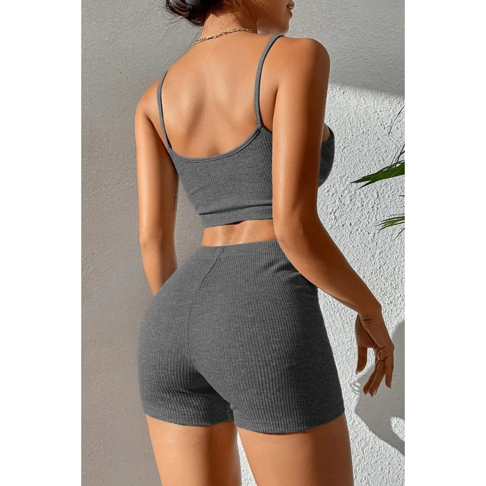 Kadın Antrasit Gri Şortlu Kaşkorse Gecelik Takım