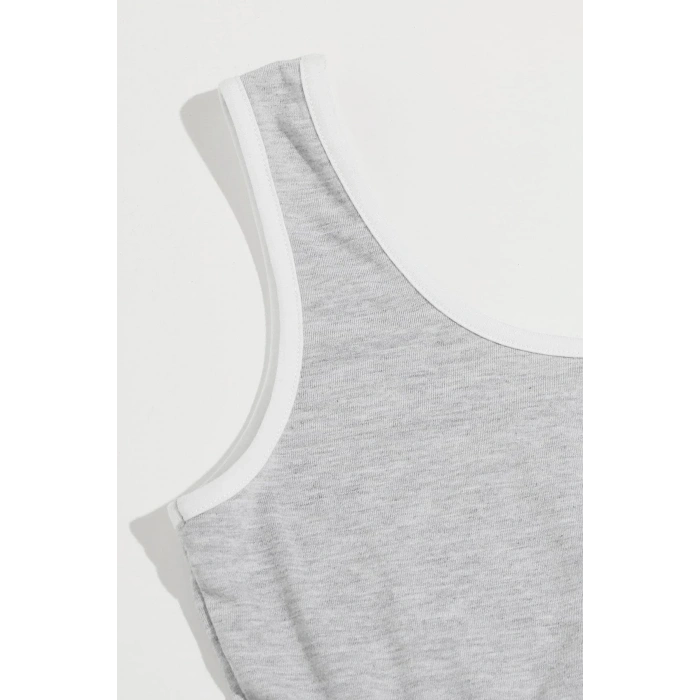 Kadın Gri Askılı Crop Top ve Şortlu Gecelik Takım