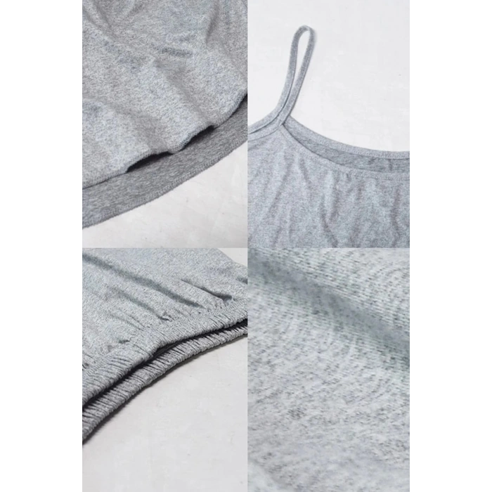 Kadın Gri Şortlu Penye Gecelik Takımı