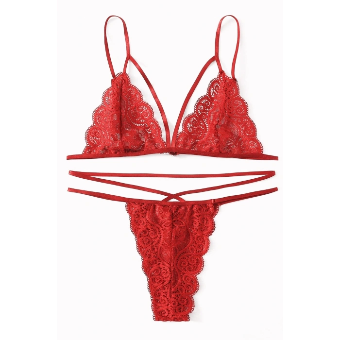 Kadın Kırmızı Dantel Sütyen Külot Takımı