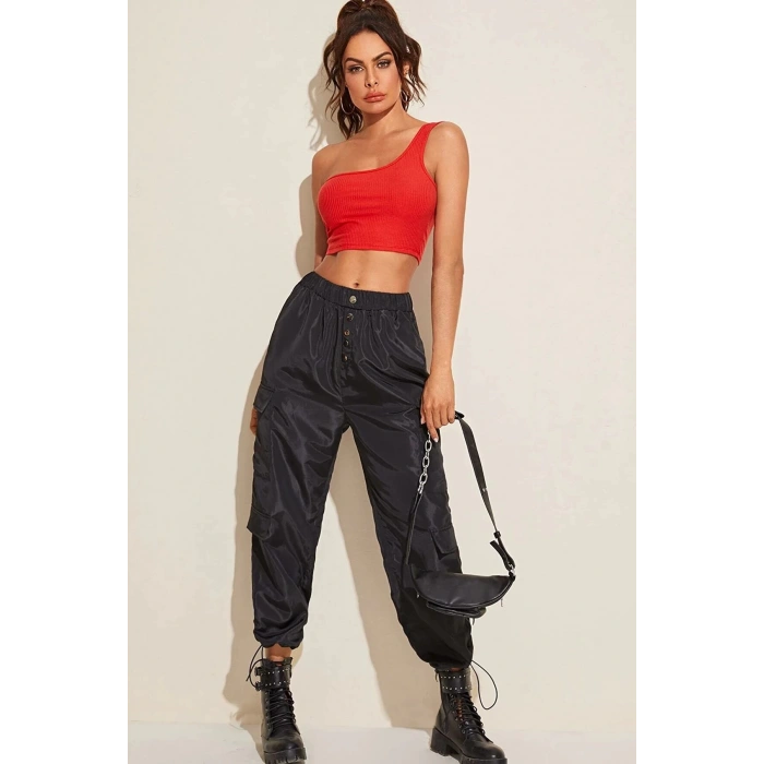 Kadın Kırmızı Tek Omuz Crop Büstiyer