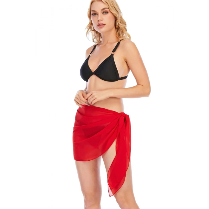 Kadın Kırmızı Transparan Belden Bağlamalı Pareo