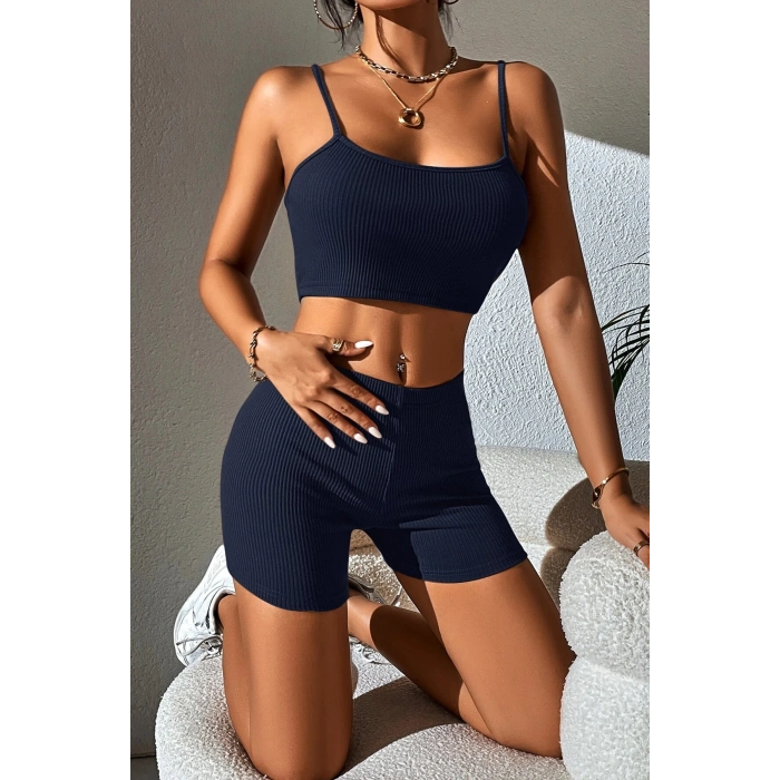 Kadın Lacivert Şortlu Kaşkorse Gecelik Takım
