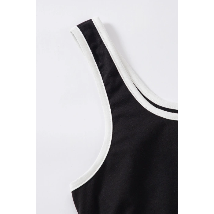 Kadın Siyah Askılı Crop Top ve Şortlu Gecelik Takım