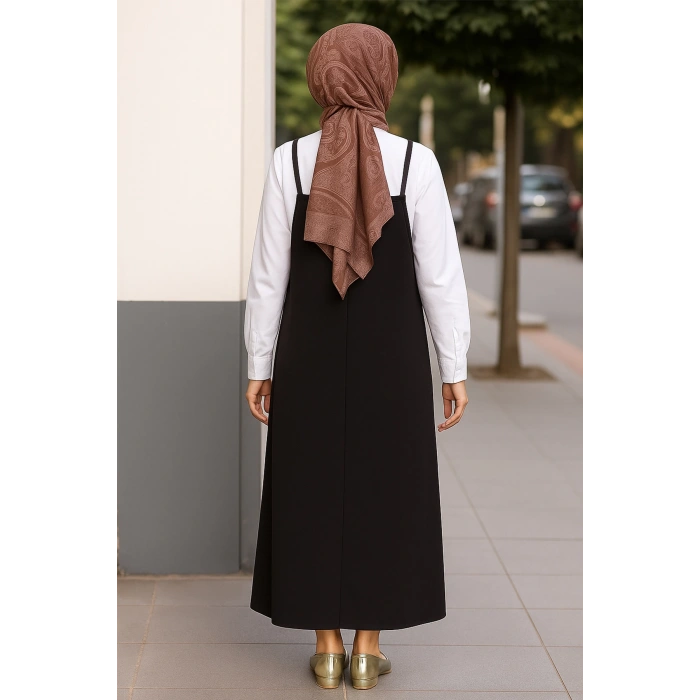Kadın Siyah Basic Ayarlanabilir Askılı Jile Elbise
