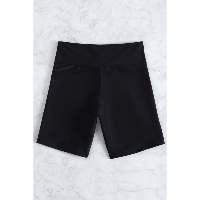 Kadın Siyah Önden Bağcıklı Deniz Şortu