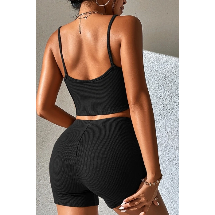 Kadın Siyah Şortlu Kaşkorse Gecelik Takım