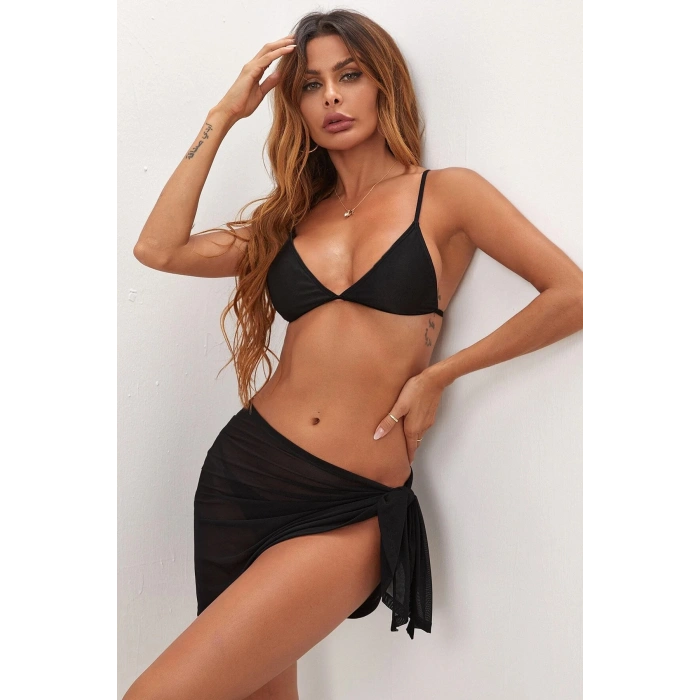 Kadın Siyah Transparan Belden Bağlamalı Pareo