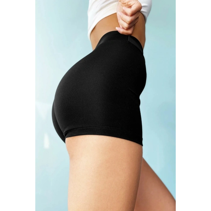 Kadın Siyah Yüksek Bel Mini Deniz Şortu