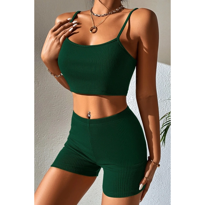 Kadın Yeşil Şortlu Kaşkorse Gecelik Takım