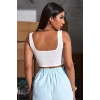 Kadın Beyaz Kalın Askılı Crop Top Büstiyer