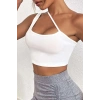 Kadın Beyaz Tek Omuzlu Çapraz Askılı Crop Top Büstiyer