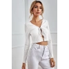Kadın Beyaz Uzun Kollu Önden Bağlama Detaylı Crop Top Bluz