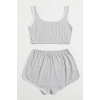 Kadın Gri Askılı Crop Top ve Şortlu Gecelik Takım