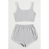 Kadın Gri Askılı Crop Top ve Şortlu Gecelik Takım