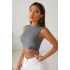 Kadın Gri Çapraz Bağlamalı Crop Top Büstiyer