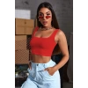 Kadın Kırmızı Kalın Askılı Crop Top Büstiyer