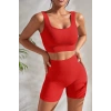 Kadın Kırmızı Kalın Askılı Yüksek Bel Şortlu Gecelik Takımı