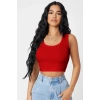 Kadın Kırmızı Kare Yaka Crop Top Bluz