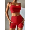 Kadın Kırmızı Şortlu Kaşkorse Gecelik Takım