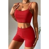 Kadın Kırmızı Şortlu Kaşkorse Gecelik Takım