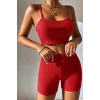 Kadın Kırmızı Şortlu Kaşkorse Gecelik Takım