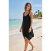 Kadın Siyah Asimetrik Kesim V Yaka Plaj Elbisesi