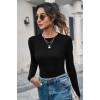 Kadın Siyah Uzun Kollu Fit Basic Crop Top Bluz