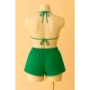 Kadın Yeşil Şortlu Belden ve Boyundan Bağlamalı Bikini Takımı