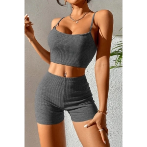 Kadın Antrasit Gri Şortlu Kaşkorse Gecelik Takım