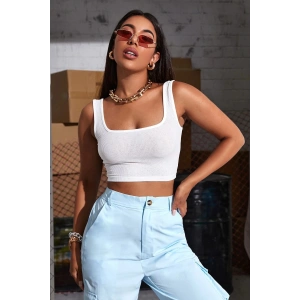 Kadın Beyaz Kalın Askılı Crop Top Büstiyer