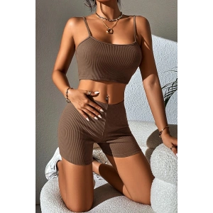 Kadın Kahverengi Şortlu Kaşkorse Gecelik Takım