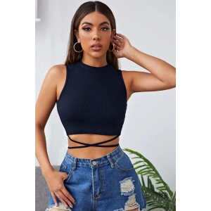 Kadın Lacivert Çapraz Bağlamalı Crop Top Büstiyer