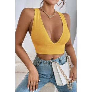 Kadın Sarı Çapraz Sırt Detaylı Şık Crop Top Büstiyer