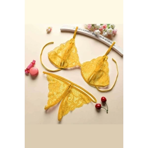 Kadın Sarı Dantelli Sütyen Külot Takımı