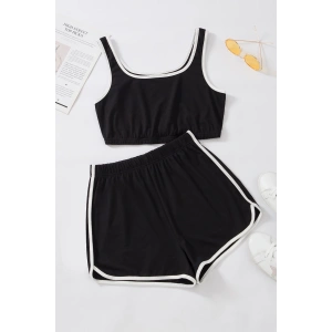 Kadın Siyah Askılı Crop Top ve Şortlu Gecelik Takım