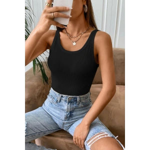 Kadın Siyah Kolsuz Kalın Askılı Uzun Crop Top Bluz & Atlet