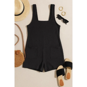 Kadın Siyah Mini Cepli Tulum Plaj Elbisesi