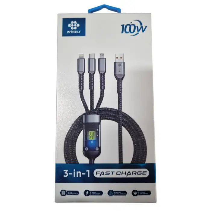 MEGATECH ARBAKS HIZLI ŞARJ KABLOSU 3İN1 ARB-125