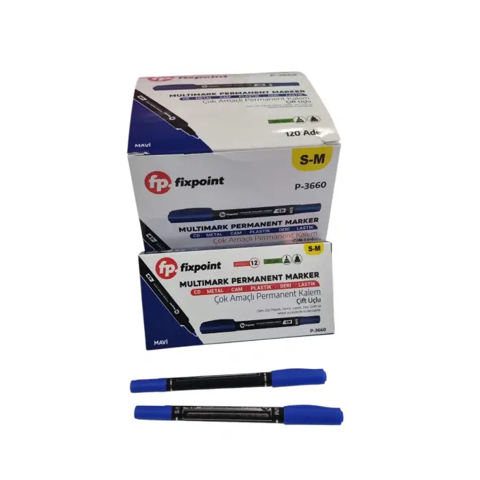 FİXPOİNT PERMANENT KALEM ÇİFT UÇ. MAVİ S/M P-3660