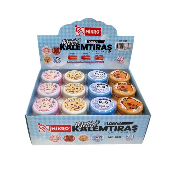MİKRO HAPPY ÇİFT BIÇAKLI KALEMTIRAŞ MK-7421 (PKT-24)