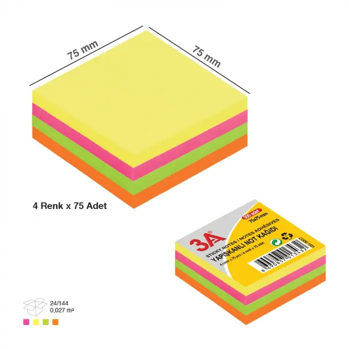 AKAR 3A KÜP ŞEKİLLİ YAPIŞKANLI NOT KAĞIDI 1321